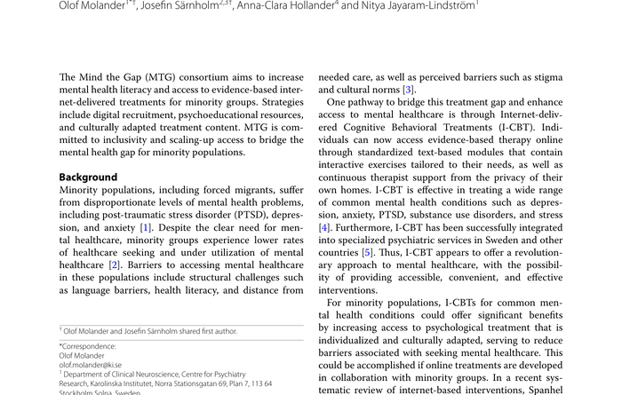 Mind the Gap: increasing access to mental health treatments for minorities - Sweden